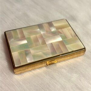 Vintage Midcentury Mother of Pearl Powder Makeup Compact with Mirror